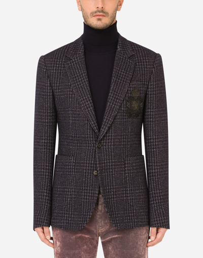 Dolce & Gabbana Check Jersey Portofino Jacket With Patch In Multicolor