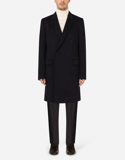 Dolce & Gabbana Double-breasted Cashmere And Wool Coat In Blue