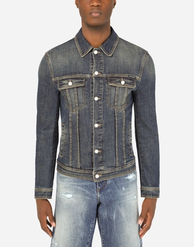 Dolce & Gabbana Stretch Light Blue Wash Denim Jacket In Multicolor