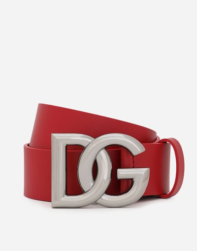 Dolce & Gabbana Lux Leather Belt With Crossover Dg Logo Buckle In Multicolor