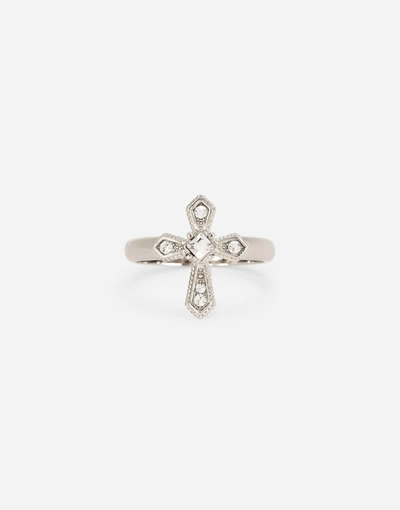 Dolce & Gabbana Ring With Cross And Crystals In Silver_palladium