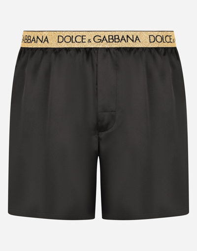 Dolce & Gabbana Silk Satin Boxer Shorts With Sleep Mask In Black