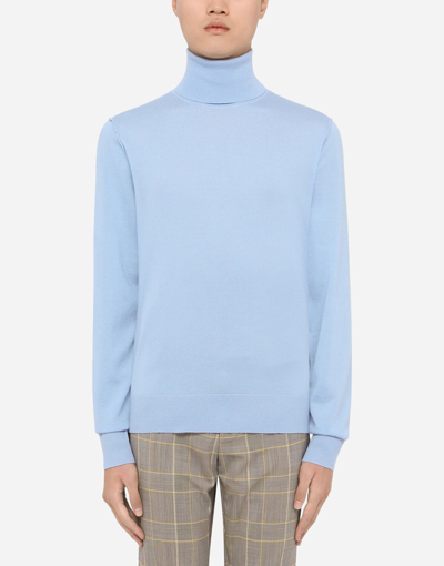 Dolce & Gabbana Extra-fine Cashmere And Silk Turtleneck Sweater In Azure