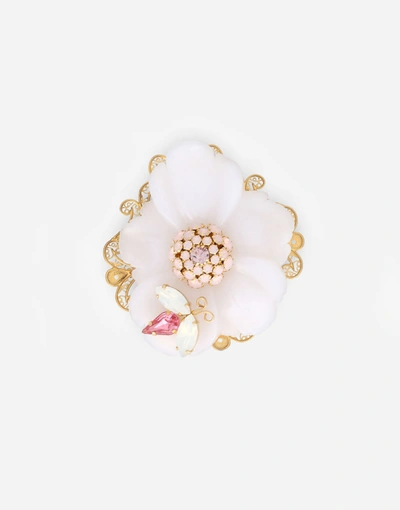 Dolce & Gabbana Metal Brooch With Resin Flower In Gold