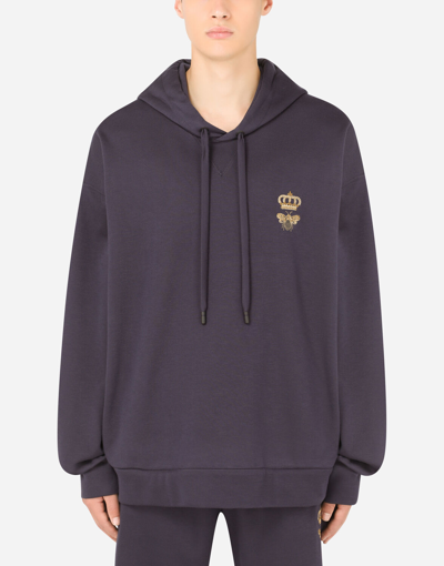 Dolce & Gabbana Jersey Hoodie With Embroidery In Blue