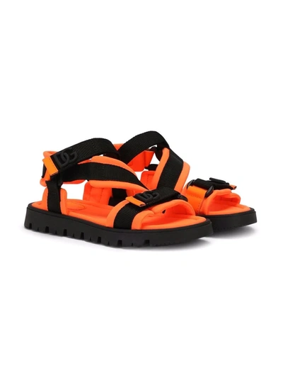 Dolce & Gabbana Kids' Orange And Black Unisex Sandals In Arancio Fluo