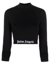 Palm Angels Logo-underband Mock-neck Crop Top In Navy Blue Black