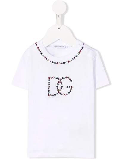 Dolce & Gabbana Babies' Studded Logo T-shirt In White