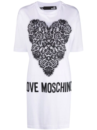 Love Moschino Lace-heart T-shirt Dress In White