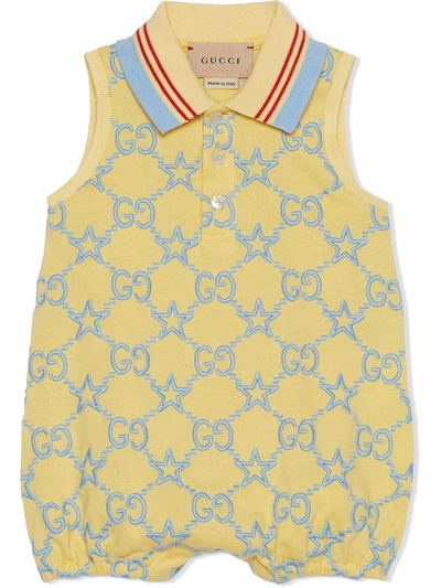 Gucci Babies' Embroidered-gg Knitted Romper In Yellow
