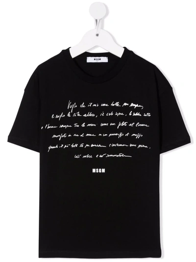 Msgm Teen Handwriting Logo T-shirt In Black