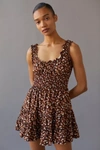 Urban Outfitters Uo Lizzy Smock Floral Mini Dress In Brown Multi