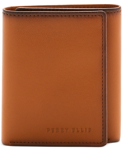 Perry Ellis Portfolio Men's New Gramercy Slim Trifold Wallet In Brown