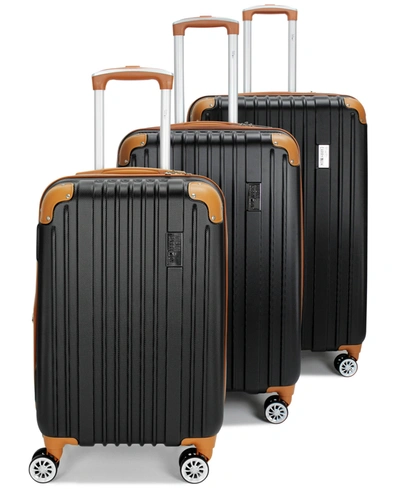 Miami Carryon Collins 3 Piece Expandable Retro Spinner Luggage Set In Black