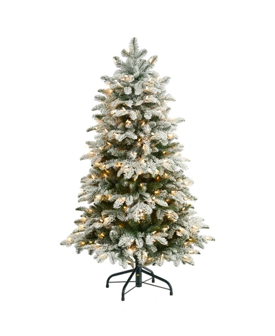 Nearly Natural Flocked North Carolina Fir Artificial Christmas Tree With 250 Warm Lights And 779 Bendable Branches, In Green