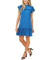 Cece Mock Neck Ruffle Dress In Brisk Blue