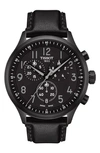 Tissot Chrono Xl Chronograph Leather Strap Watch, 45mm In Black/black