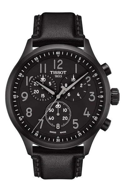 Tissot Chrono Xl Chronograph Leather Strap Watch, 45mm In Black/black