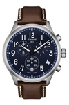 Tissot Chrono Xl Chronograph Leather Strap Watch, 45mm In Blue