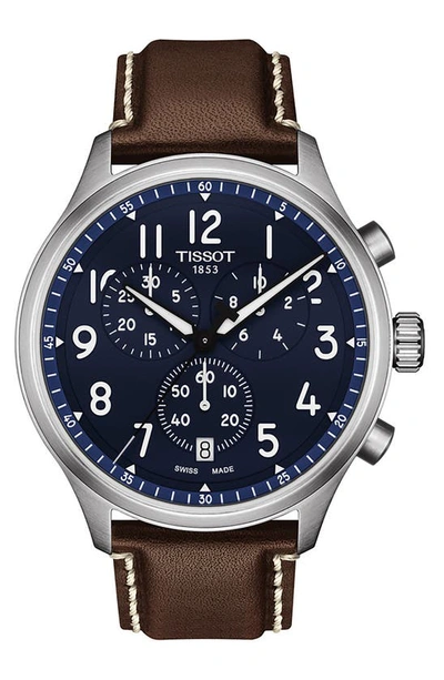 Tissot Chrono Xl Chronograph Leather Strap Watch, 45mm In Blue