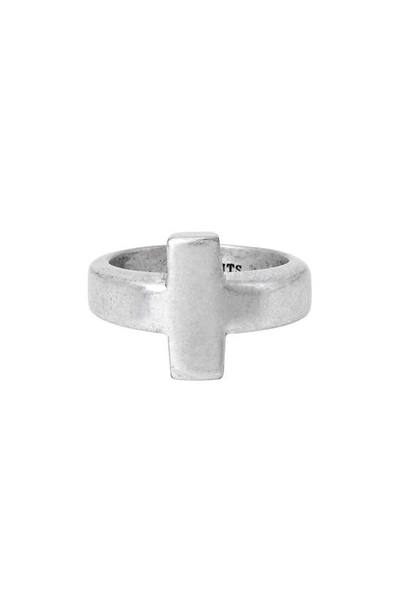 Allsaints Rectangular Metal Ring In Warm Silver