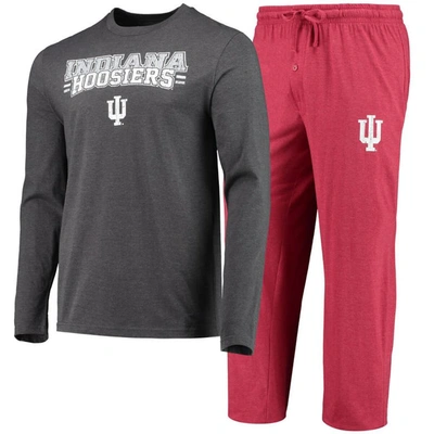 Concepts Sport Crimson/heathered Charcoal Indiana Hoosiers Meter Long Sleeve T-shirt & Pants Sleep S In Crimson,heather Charcoal