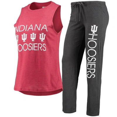 Concepts Sport Women's  Charcoal, Crimson Indiana Hoosiers Tank Top And Pants Sleep Set In Charcoal,crimson