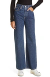 Re/done + Net Sustain 70s Ultra High Rise Wide Leg Frayed Jeans In Rustic Indigo