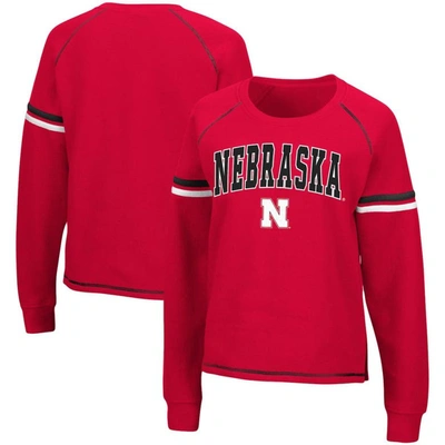 Colosseum Women's Scarlet Nebraska Huskers Sweep Pass Sleeve Stripe Raglan Pullover Sweatshirt