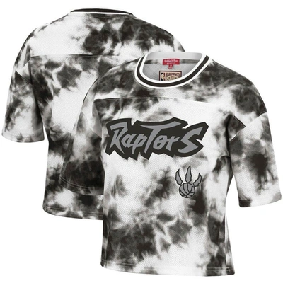 Mitchell & Ness Women's  Black And White Toronto Raptors Hardwood Classics Tie-dye Cropped T-shirt In Black,white