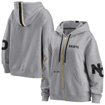 Wear By Erin Andrews Women's  Heathered Gray New Orleans Saints Plus Size Taped Full-zip Hoodie