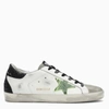 GOLDEN GOOSE WHITE/FLUO YELLOW SUPER-STAR SNEAKERS WITH BLACK GLITTERS