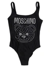 Moschino One Piece Swimsuit With Teddy Strass In Fantasia Nero