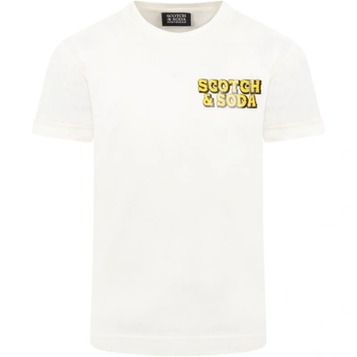 Scotch & Soda Kids' Ivory T-shirt For Boy With Logo
