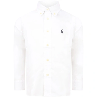Ralph Lauren White Shirt For Kids With Iconic Blue Logo