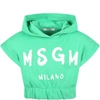 MSGM GREEN SWEATSHIRT FOR GIRL WITH WHITE LOGO