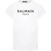 BALMAIN WHITE T-SHIRT FOR KIDS WITH LOGO
