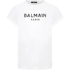 Balmain Kids' Sequin Logo Cotton T-shirt Dress In White