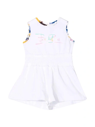 Emilio Pucci Babies' White Jumpsuit With Multicolor Insert In Bianco