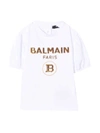 Balmain Sequin-embellished Logo T-shirt In Bianco/oro