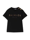 BALMAIN BLACK BABY T-SHIRT WITH GOLD PRINT