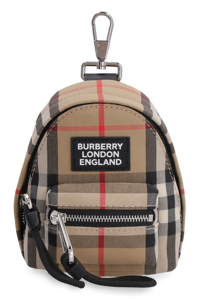 Burberry Cotton Blend Backpack Charm With Vintage Check Pattern In Archive Beige