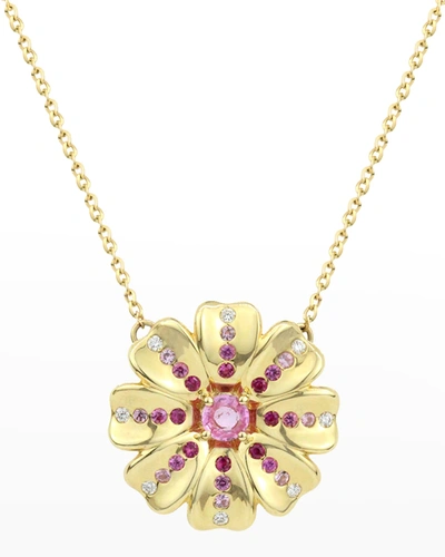 Stevie Wren Diamond And Pink Sapphire Flower Pendant Necklace