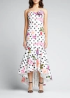 Marchesa Notte Polka Dot-printed Strapless High-low Gown In Ivory