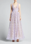 Bronx And Banco Megan V-neck Lace Maxi Dress In Lavender