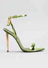 Tom Ford 105mm Lock Metallic Stiletto Sandals In Acid Green