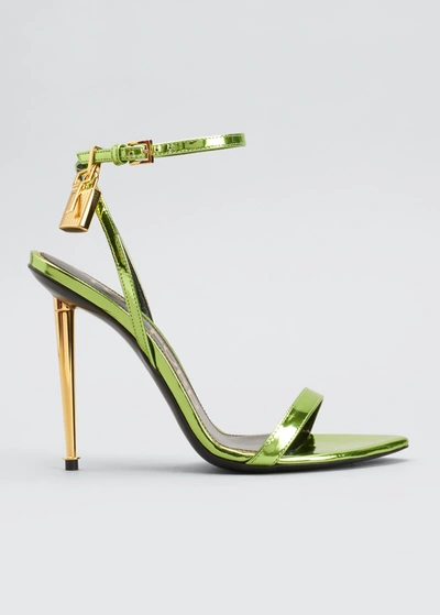 Tom Ford 105mm Lock Metallic Stiletto Sandals In Acid Green