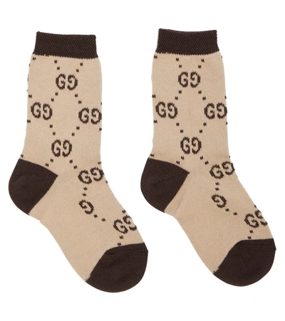 Gucci Baby Beige & Brown Gg Socks In 9764 - Beige/dark