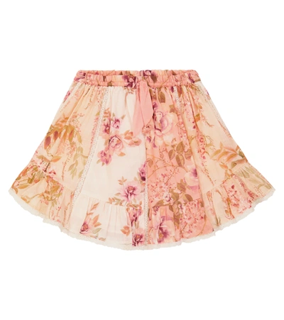 Zimmermann Kids' Rosa Print Ruffled Cotton Mini Skirt In Spliced