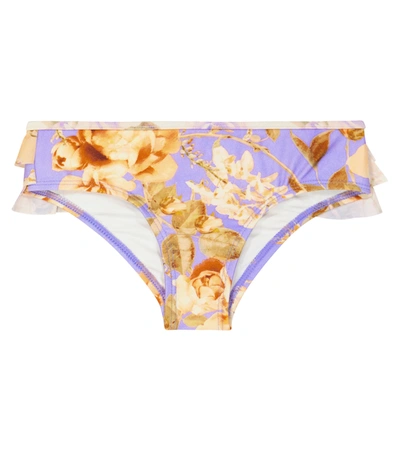 Zimmermann Kids' Floral-print Ruffle Bikini Bottom In Spliced